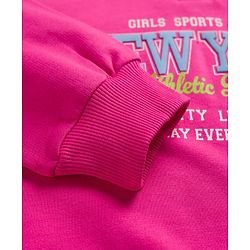 Pine Kids Cotton Knit Full Sleeves Hooded Sweatshirt With New York Print - Dark Pink & White