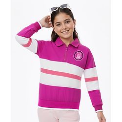 Pine Kids Cotton Knit Full Sleeves Sweatshirt With Brooklyn Print - Fuchsia