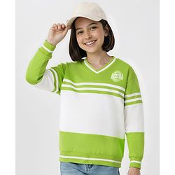 Pine Kids Cotton Knit Full Sleeves Sweatshirt With Arizona Print - Light Green & White