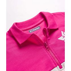 Pine Kids Cotton Knit Full Sleeves Sweatshirt With Star Print & Color Block Design - Dark Pink