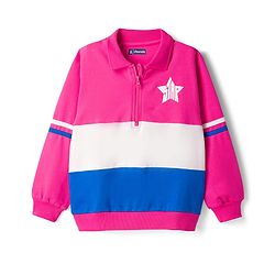 Pine Kids Cotton Knit Full Sleeves Sweatshirt With Star Print & Color Block Design - Dark Pink