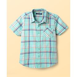 Pine Kids Cotton Woven Half Sleeves Checkered Shirt With T-Shirt - Aqua