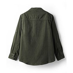 Pine Kids Corduroy Woven Full Sleeves Solid Shirt with Mandarin Collar & Front Pockets - Dark Olive Green