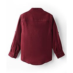 Pine Kids Corduroy Woven Full Sleeves Solid Shirt with Mandarin Collar & Front Pockets - Dark Olive Green