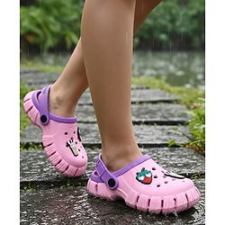 Pine Kids Back Strap Clogs with Applique - Pink