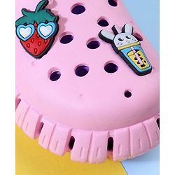 Pine Kids Back Strap Clogs with Applique - Pink