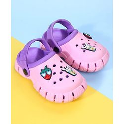 Pine Kids Back Strap Clogs with Applique - Pink
