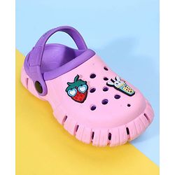 Pine Kids Back Strap Clogs with Applique - Pink