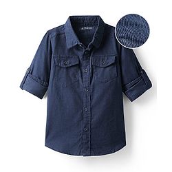 Pine Kids Corduroy Woven Full Sleeves Solid Shirt with Front Pockets - Navy Blue