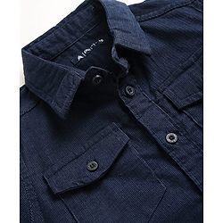 Pine Kids Corduroy Woven Full Sleeves Solid Shirt with Front Pockets - Navy Blue