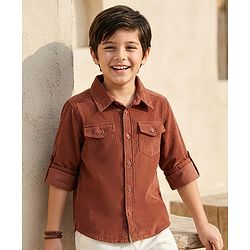 Pine Kids Corduroy Woven Full Sleeves Solid Shirt with Front Pockets - Navy Blue
