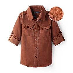 Pine Kids Corduroy Woven Full Sleeves Solid Shirt with Front Pockets - Navy Blue