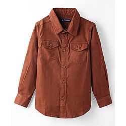 Pine Kids Corduroy Woven Full Sleeves Solid Shirt with Front Pockets - Navy Blue