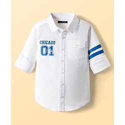 Pine Kids Cotton Woven Full Sleeves Shirt With Sport Theme Print - White