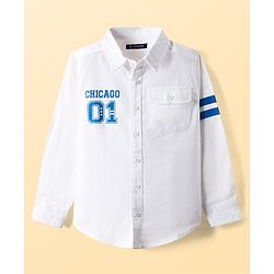 Pine Kids Cotton Woven Full Sleeves Shirt With Sport Theme Print - White
