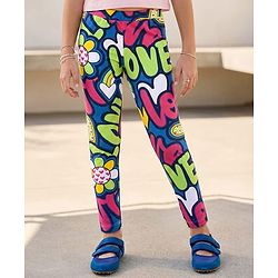 Pine Kids Cotton Lycra Knit Full Length Leggings  With Love Print - Multicolor