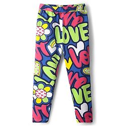 Pine Kids Cotton Lycra Knit Full Length Leggings  With Love Print - Multicolor