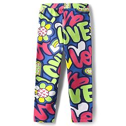 Pine Kids Cotton Lycra Knit Full Length Leggings  With Love Print - Multicolor