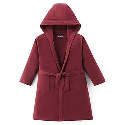 Pine Kids Cotton Knit Full Sleeves Solid Color Hooded  Bath Robe - Maroon