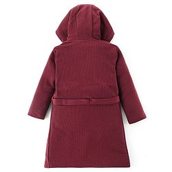 Pine Kids Cotton Knit Full Sleeves Solid Color Hooded  Bath Robe - Maroon