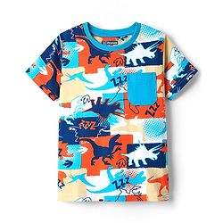 Pine Kids Single Jersey Knit Half Sleeves Co-ords Night Suit with Dino Print - White