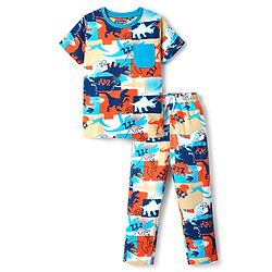 Pine Kids Single Jersey Knit Half Sleeves Co-ords Night Suit with Dino Print - White