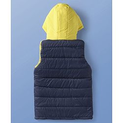 Pine Kids Woven Sleeveless Padded Hooded Jacket With Color Block Design - Navy Blue & Yellow
