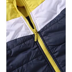 Pine Kids Woven Sleeveless Padded Hooded Jacket With Color Block Design - Navy Blue & Yellow