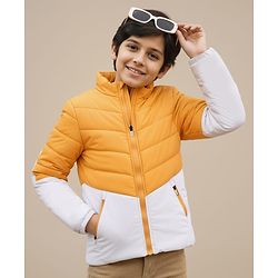 Pine Kids Woven Full Sleeves Color Block Padded Jacket - Yellow & White