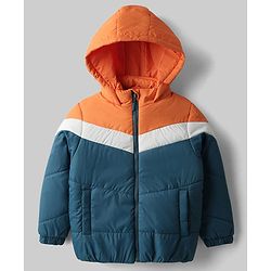 Pine Kids Woven Full Sleeves Hooded Padded Jacket With Color Block Design - Multicolor