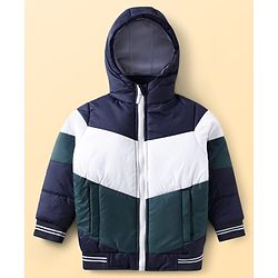 Pine Kids Woven Full Sleeves Hooded Padded Jacket With Cut & Sew Design - White
