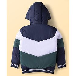 Pine Kids Woven Full Sleeves Hooded Padded Jacket With Cut & Sew Design - White