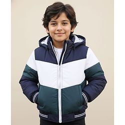 Pine Kids Woven Full Sleeves Hooded Padded Jacket With Cut & Sew Design - White