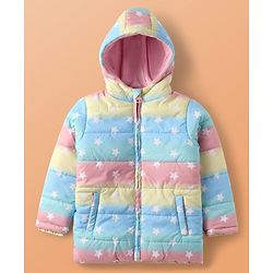 Pine Kids Woven Full Sleeves Hooded Padded Jacket With Star Print - Multicolor