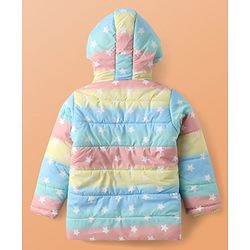 Pine Kids Woven Full Sleeves Hooded Padded Jacket With Star Print - Multicolor