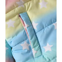 Pine Kids Woven Full Sleeves Hooded Padded Jacket With Star Print - Multicolor