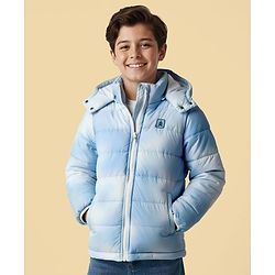 Pine Kids Woven Full Sleeves Hooded Padded Jacket With Tie & Dye Print - Blue