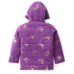 Pine Kids Woven Full Sleeves Hooded Padded Jacket With Foil Butterfly Print - Purple