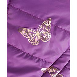 Pine Kids Woven Full Sleeves Hooded Padded Jacket With Foil Butterfly Print - Purple