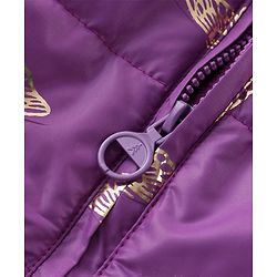 Pine Kids Woven Full Sleeves Hooded Padded Jacket With Foil Butterfly Print - Purple