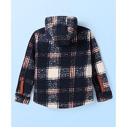 Pine Kids Woven Full Sleeves Hooded Winter Jacket With Checks - Navy Blue