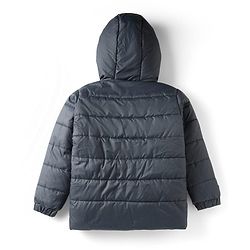 Pine Kids Woven Full Sleeves Hooded Padded Jacket With Kangaroo Pocket & Text Patch - Black