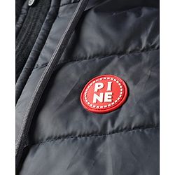 Pine Kids Woven Full Sleeves Hooded Padded Jacket With Kangaroo Pocket & Text Patch - Black