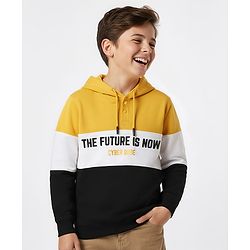 Pine Kids Cotton Knit Full Sleeves Text Printed Sweatshirt With Cut & Sew Design - White & Black