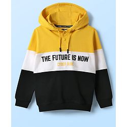 Pine Kids Cotton Knit Full Sleeves Text Printed Sweatshirt With Cut & Sew Design - White & Black