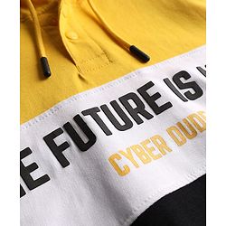 Pine Kids Cotton Knit Full Sleeves Text Printed Sweatshirt With Cut & Sew Design - White & Black