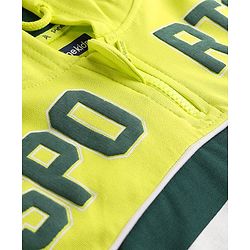 Pine Kids Cotton Knit Full Sleeves Hooded Sweatshirt With Number Print - Lime & Dark Green