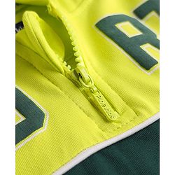 Pine Kids Cotton Knit Full Sleeves Hooded Sweatshirt With Number Print - Lime & Dark Green