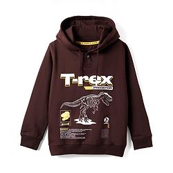 Pine Kids Cotton Knit Full Sleeves Hoodie with Dino Print - Brown