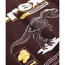 Pine Kids Cotton Knit Full Sleeves Hoodie with Dino Print - Brown